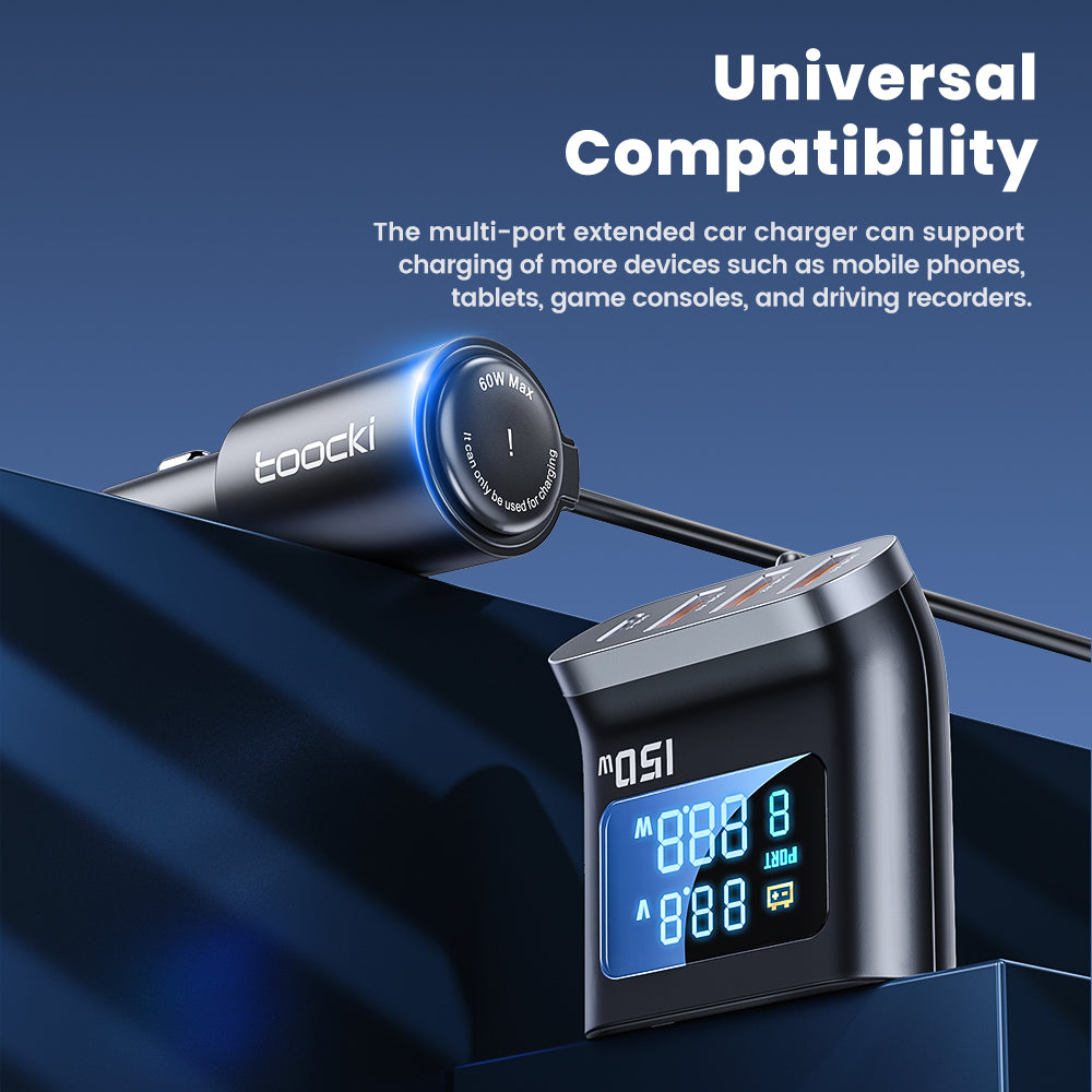 TOOCKI TQ-CC32 150W Car Charger Adapter Multi-Port Phone Hub with LCD Digital Display TOOCKI TQ-CC32 150W Car Charger Adapter Multi-Port Phone Hub with LCD Digital Display